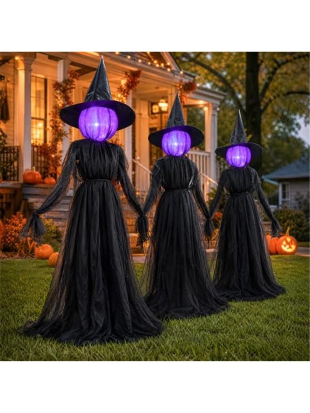 Halloween Witch Decorations Outdoor, 5 FT Set of 3 Light Up Head